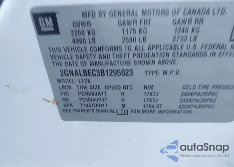 2011 Chevrolet Equinox Ls из США, поврежденный, VIN 2GNALBEC3B1295023